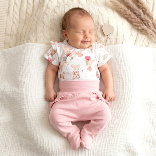 Body neonato Nini Little Mouse cotone biologico incrociato manica corta delicato