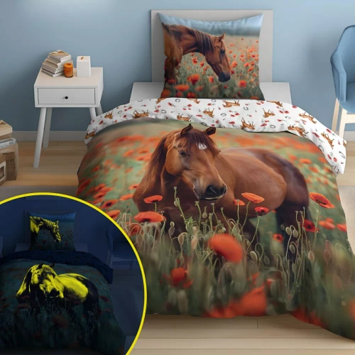 5550 A Fluo 95 Cavallo luminoso scuro in papaveri| 100% cotone | Per bambini Detexpol