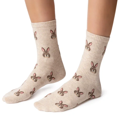 Calzini donna Steven Happy Easter 136 – cotone con coniglietti beige
