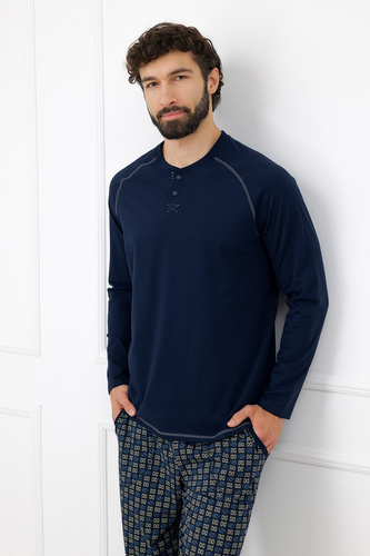 Pigiama uomo Rufin Italian Fashion in cotone manica lunga pantaloni blu navy