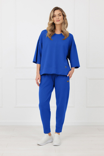 Felpa Kaori Italian Fashion 3/4 manica cotone elastan - cobalto