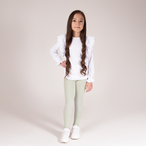 141525 Leggings Nicol a coste per bambina - cotone con elastan, volant, verde oliva