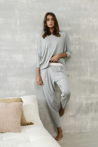 Stile Set donna con maniche a 3/4, lunghezza.pantaloni melange della moda italiana