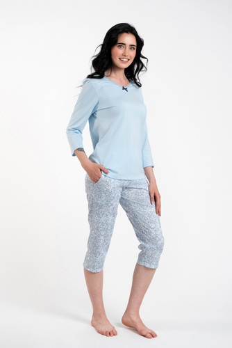 Salli Pigiama donna manica 3/4 e pantalone 3/4 Moda italiana -blu/stampa
