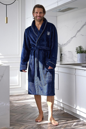 L&L 2661 Elegante Accappatoio Uomo Classico con Collo a Sciarpa Morbido blu scuro