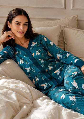 Pigiama donna Cornette 514/509 Virginia blu 100% cotone con bottoni