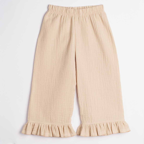 Pantaloni estivi larghi da ragazza Nicol 224332 in mussola 100% cotone beige