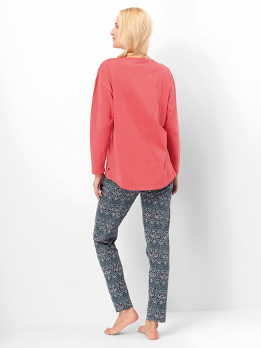 Pigiama da donna Key LNS 703 in cotone corallo, manica lunga, elegante