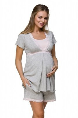 3126K Pigiama da donna per la maternità e l'allattamento Lupoline grigio rosa