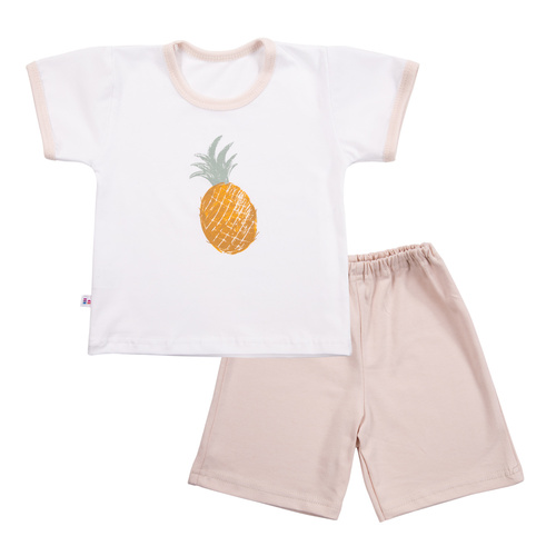 Pigiama per bambini Sweet and Sleepy Eevi a maniche corte e pantaloncini in cotone beige