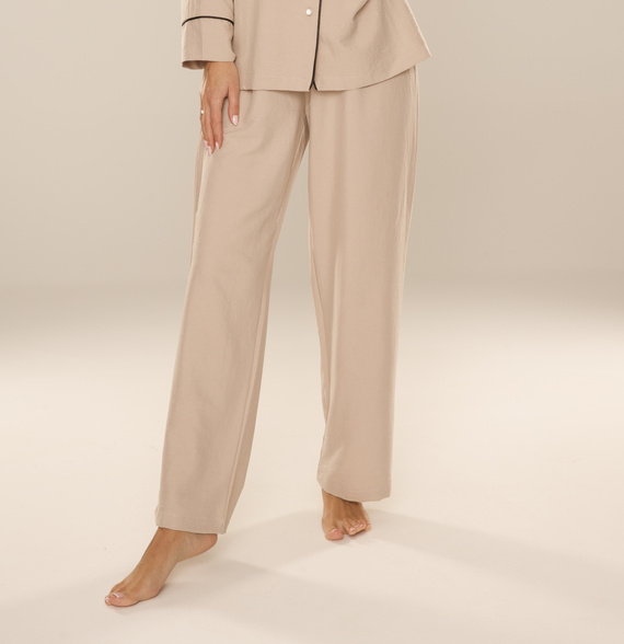 Pantaloni pigiama da donna Maeve 875 De Lafense - lunghi, tinta unita, con tasche - sabbia