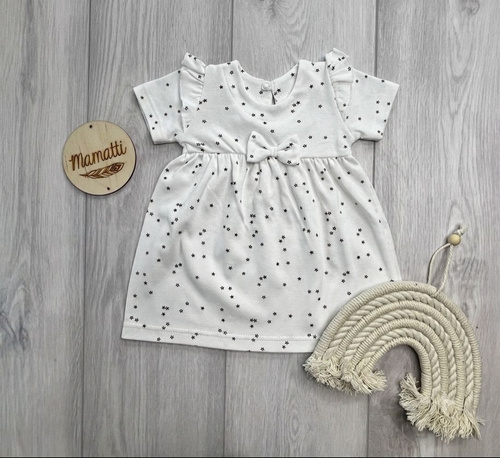 Sukienka niemowlęca SK16232 Mamatti bianca con stelle e maniche corte
