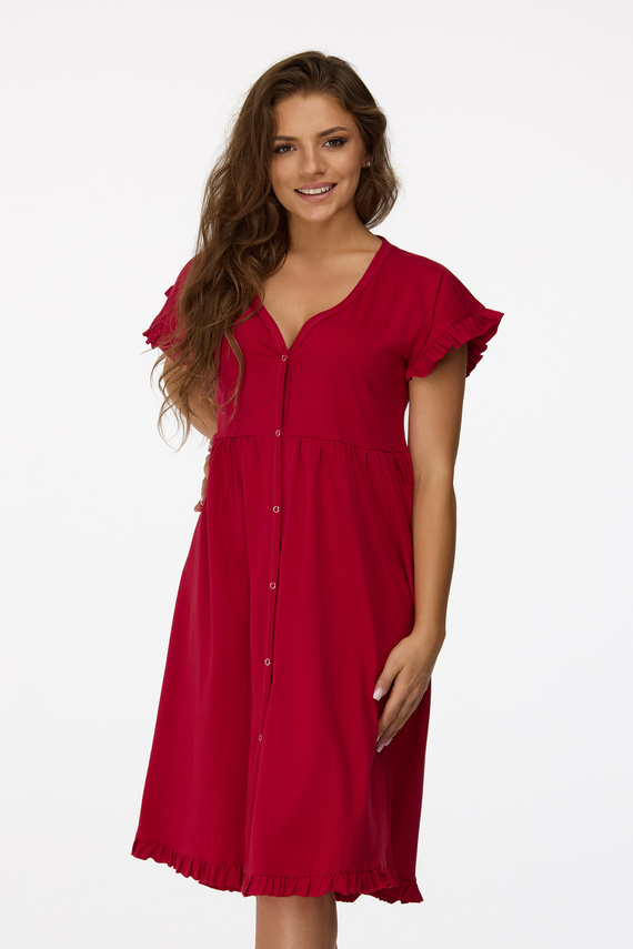 no. 22 Camicia da notte per la gravidanza Senizo maroon 100% cotone, manica corta, allattamento con bottone