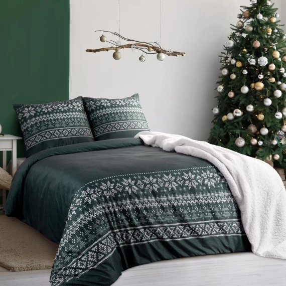 Jaremy Biancheria da letto natalizia in microfibra Eurofirany verde - decorata con stampa in stile scandinavo