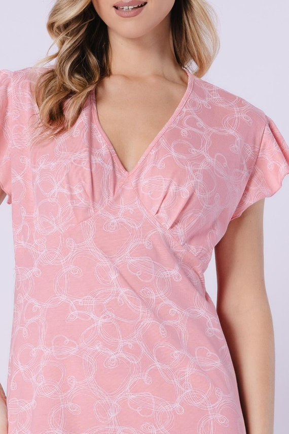 Marietta Leveza 1714 camicia da notte al ginocchio in cotone corallo, scollo a V