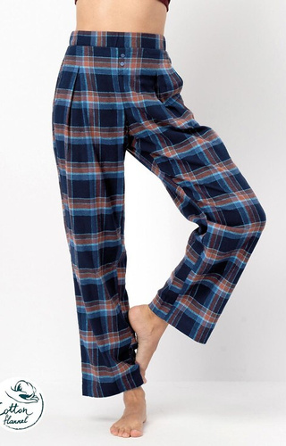 LHE 431 Key pantaloni pigiama donna blu navy - flanella di cotone a quadri