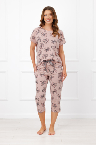 Italian Fashion Silano pigiama donna 100% cotone pantaloni 3/4 con fiocchi