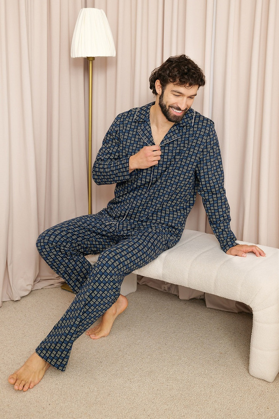 Pigiama uomo Gordo - cotone classico, polo e pantaloni con tasche Italian Fashion - melange