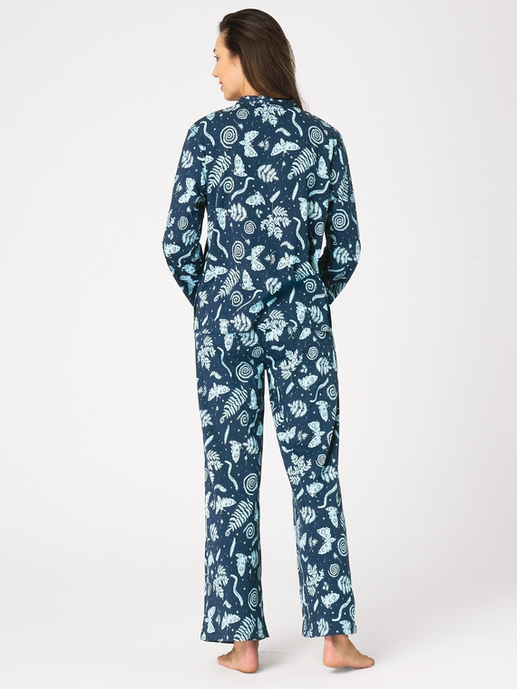 Pigiama donna Key LNS 435 marina – in flanella, aperta, 100% cotone
