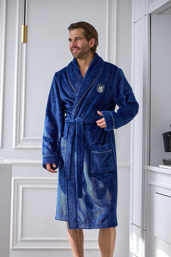 L&L 2661 Elegante Accappatoio Uomo Classico con Collo a Sciarpa Morbido navy