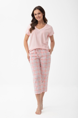 Pigiama donna 1300 Luna in cotone con manica corta e pantaloni 7/8 color albicocca