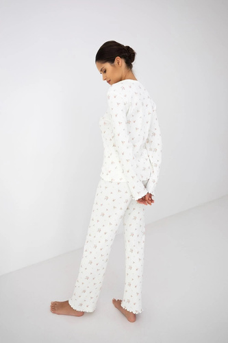 Pigiama donna Sensis Vida ecru in cotone con fiori, manica lunga e pantaloni