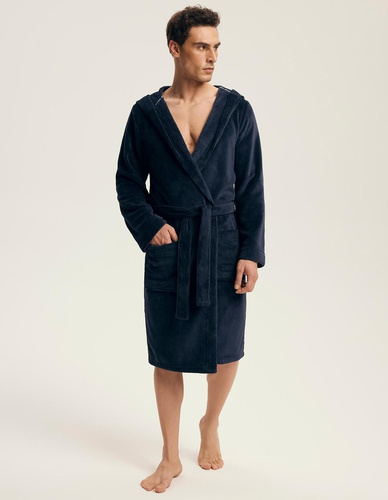 Accappatoio Henderson da uomo 43374 Naps navy- cappuccio, maglia calda, comfort ed eleganza