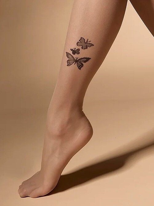 Collant da donna 20 den Ailes Knittex – resistenti, con motivo farfalle, piccolo cavallo naturel-nero