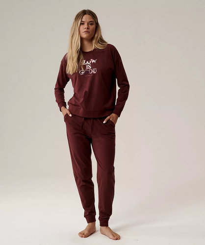Pigiama donna Atlantic NLP-499 vino - cotone, manica lunga, comodo e alla moda
