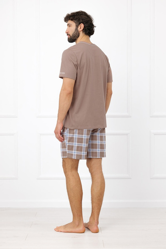 Pigiama Uomo Italian Fashion Dante Cotone Corto Pantaloncini a Quadri con Tasche cappuccino