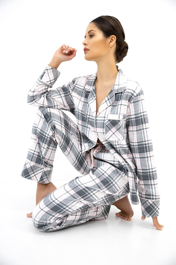 Pigiama donna Sensis Monroe con apertura, 100% cotone interlock, motivo fiocchi di neve