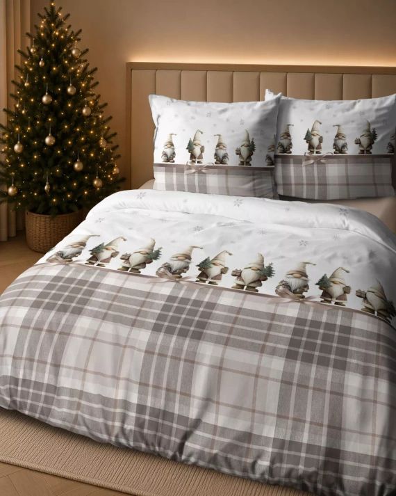 Biancheria da letto Detexpol 6061 A Gnomi Natalizi cotone bianco beige
