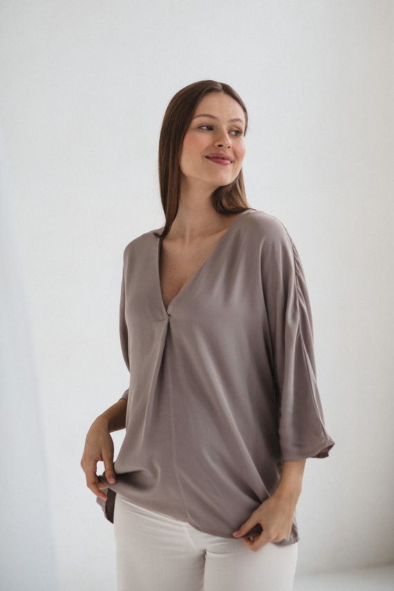 Mamafullness Camicetta da gravidanza per allattamento Milk&Love beige - viscosa, manica 3/4, oversize