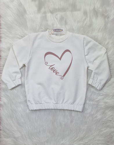 Felpa Love Heart Bambarillo ecrù - maglia felpata, cotone ed elastan
