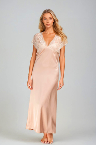 Sottoveste in raso Mactan di Kalimo - camicia da notte lunga con pizzo, nudo