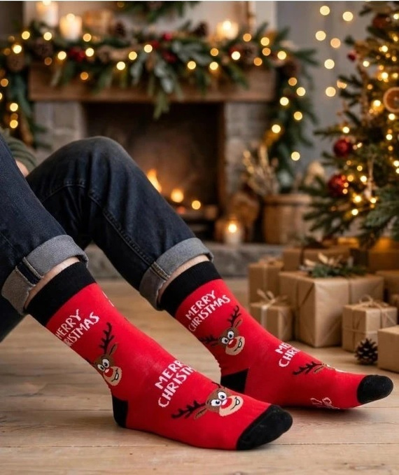 Calze uomo Milena 1290-045 Natalizie con renne rosse in cotone