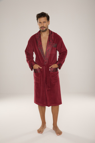 868 Nobile accappatoio da uomo in velluto De Lafense- elegante, morbido, di qualità, bordeaux