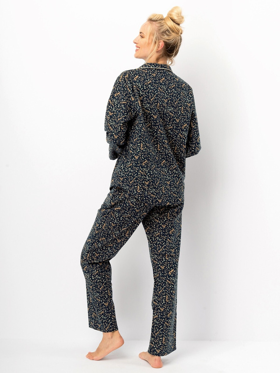 Pigiama da donna Key LNS 706 blu navy - flanella di cotone, manica lunga, bottoni