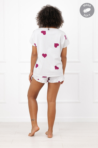 Italian Fashion Soul Pigiama donna corta Mega Soft ecru con cuori bordeaux