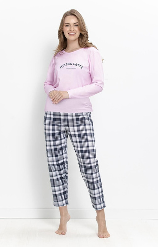 Pigiama donna Taro Isolda 3626 lilla 100% cotone manica lunga 7/8