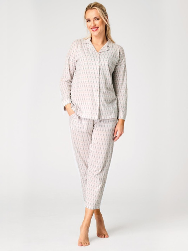 Pigiama donna LNS 879 Key in cotone beige con bottoni e motivo pastello delicato