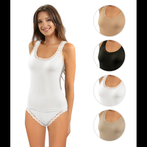 Canotta donna Sesto Senso 6109 pizzo senza cuciture elastica white