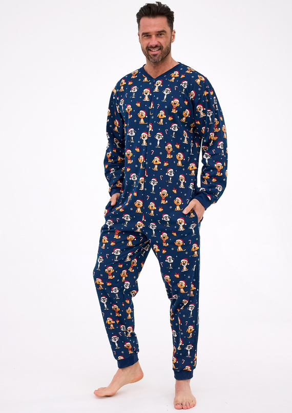 196/295 Tuta Cornette Dog 2 Christmas Uomo blu navy-cotone, stampa natalizia