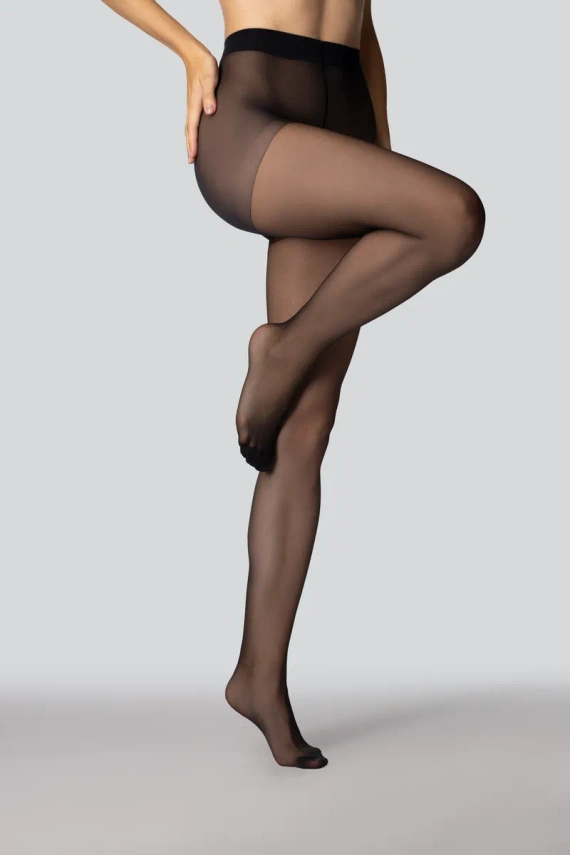 Mona Viola collant da donna 20 DEN classici lucidi con punta rinforzata nero