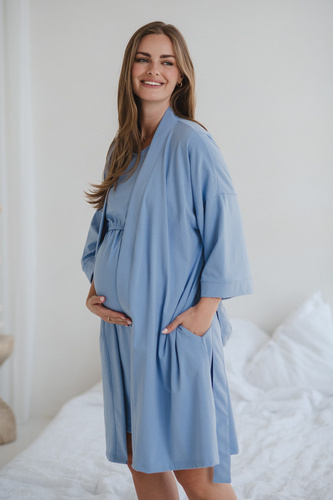 Milk&Love vestaglia premaman blu - cotone con elastan, confortevole, manica 7/8