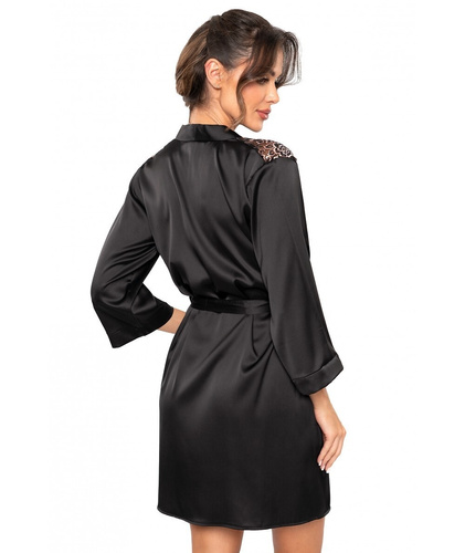 Sabrina Donna vestaglia nera - vestaglia in raso con pizzo, legata in vita