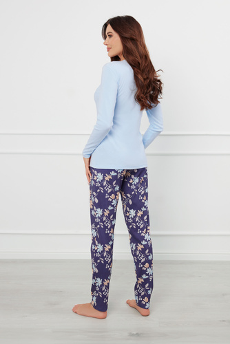 Pulia Pigiama da donna a maniche lunghe, pantaloni lunghi Moda italiana - blu/stampa