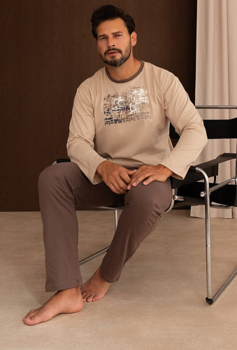 Pigiama uomo Regina 6009 100% cotone manica lunga pantaloni lunghi comfort blu