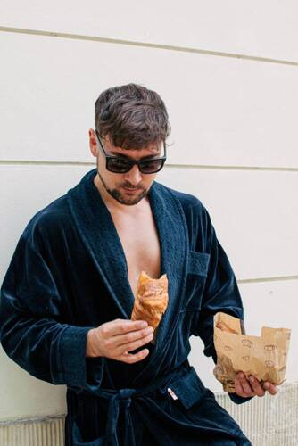 712 Vestaglia da uomo in velluto De lafense - blu navy