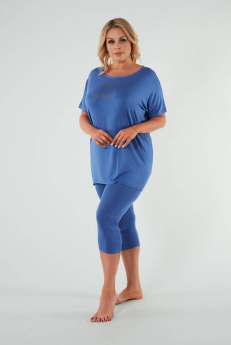 Pigiama Natura Donna manica corta, pantaloni 3/4 Moda Italiana - blu